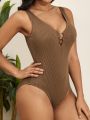 Women'S One Piece Swimsuit With Ribbed Design