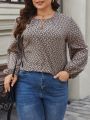 SHEIN LUNE Full-fit, Keyhole Neckline, Long Sleeve Printed Shirt For Plus Size