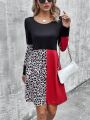 Women's Leopard Print Contrast Color Dress