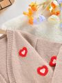 Girls' (Big) Solid Color V-Neck Cardigan With Heart Pattern