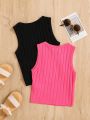 SHEIN Kids EVRYDAY 2pcs/Set Tween Girls' Rib Knit Casual Round Neck Tank Top