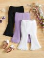 SHEIN Baby Girls' Casual Comfortable Ribbed Knit Flare Pants