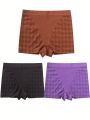 3pcs Seamless Plaid Pattern Boxer Shorts