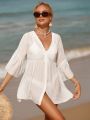 SHEIN Swim Vcay Solid Color Beach Cover-up With Ruffle Sleeves