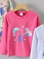 SHEIN Kids EVRYDAY 3pcs/Set Girls' Casual Cartoon Round Neck Long Sleeve T-Shirts For Daily Wear, Autumn