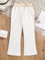 SHEIN Kids Y2Kool Tween Girls Solid Color High Waisted Flared Pants With Belt