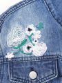 Girls' Flower Embroidery Water Wash Denim Jacket (For Teenagers)