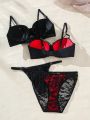 Solid Color Steel Ring Bra & T-Back Panties + Lace Steel Ring Bra & Triangle Panties Underwear Set