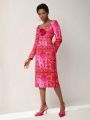 Eva Novielli 3d Floral Decorated Long Sleeve Dress