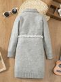 SHEIN Kids QTFun Toddler Girls' Cable Knitted High Neck Sweater Dress For Fall And Winter