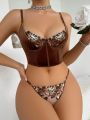 2pcs/set Women's Lace Splicing Bra Set With Underwire