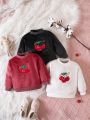 Baby Girl 3pcs Cherry Embroidery Flannel Pullover