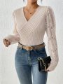 SHEIN Frenchy Women's Lace Long Sleeve Wrap Top