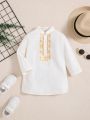 SHEIN Baby Boys' Long Sleeve Stand Collar Split Hem Top