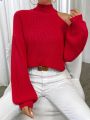 SHEIN Essnce Women's Turtleneck Solid Color Asymmetrical Collar Sweater
