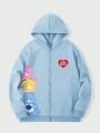 ROMWE X Care Bears Guys Cartoon Printed Hooded Cardigan Sweatshirt