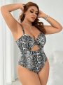 SHEIN Swim BAE Plus Size Hollow Out One-Piece Swimsuit With Snake Print, Twist Detail