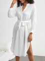 SHEIN Leisure Women's Notch Neck Long Sleeve Homewear Nightgown Dress