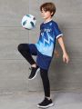 SHEIN Tween Boys' Casual Printed T-Shirt And Two-In-One Pants Sports Suit