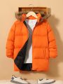 SHEIN Tween Boy Zip Up Fuzzy Hooded Puffer Coat