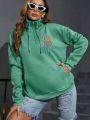 Letter Graphic Kangaroo Pocket Drawstring Hoodie