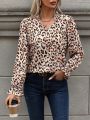 SHEIN LUNE Leopard Print Flounce Sleeve Blouse