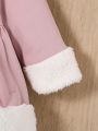 SHEIN Baby Girl 3D Ear Design Contrast Teddy Hooded Peplum Coat