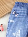 Toddler Girls' Butterfly Print Denim Flare Pants