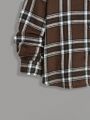 SHEIN Boys' Loose Casual Turn-Down Collar Plaid Shirt With Drop Shoulder Design