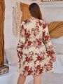 EMERY ROSE Plus Size Lantern Sleeve Floral Printed Dress