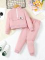 2pcs/Set Toddler Girls' Zipper Sweatshirt With Fake Pocket On Chest And Solid Color Pants Outfits For Autumn And Winter