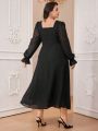 SHEIN Modely Plus Size Women'S Square Collar Lotus Leaf Sleeve Long Dress