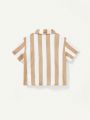 Cozy Cub Baby Boy Color Block Striped Collar Polo Shirt With Button Placket And Casual Shorts Two Piece Set