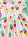 Baby Girls' Summer Cute Printed Flying Sleeve Dress 3pcs Outfit