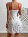 Women's Cherry Printed Contrast Trimmed Cami Nightgown