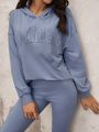 SHEIN LUNE Hooded Sweatshirt And Sweatpants Set With Text Pattern