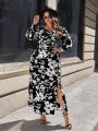 SHEIN Clasi Plus Size Women's Floral Printed Side Slit Maxi Dress