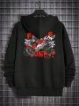 Men'S Plus Size Chinese Dragon And Slogan Print Hoodie