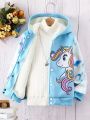 Girls' Unicorn Printed Fleece Lined Hooded Jacket, For Big Girls