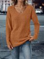 SHEIN LUNE Solid V Neck Drop Shoulder Sweater