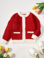 Baby Girls' Contrast Binding Button Front Cardigan