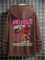 Manfinity Men Plus Slogan & Cartoon Graphic Hoodie