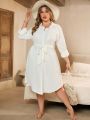 SHEIN Swim Classy Plus Size Women's Lapel Collar Asymmetric Split Shirt Dress