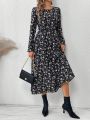 Women'S Floral Printed Full Length Sleeve Dress