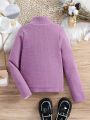 SHEIN Tween Girl Contrast Fuzzy Trim Mock Neck Thermal Lined Sweater