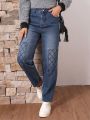 SHEIN LUNE Water-washed Straight Leg Jeans