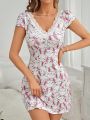 Women's Rabbit Printed Lace Stitching Nightgown