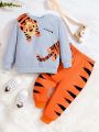 2-Pack Baby Multi-Color Cute Tiger Print Sweatshirt And Sweatpants Set, Long-Sleeved Trousers Spring And Autumn Sweatshirt Set, Soft, Comfortable And Casual