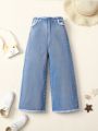 Young Girl Raw Trim Wide Leg Jeans