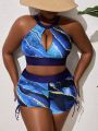 SHEIN Swim Vcay Plus Size Marble Printed Swimsuit Set